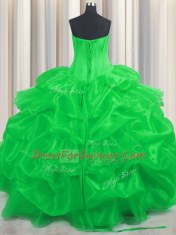 Great Green Lace Up 15th Birthday Dress Beading and Ruffled Layers and Pick Ups Sleeveless Floor Length