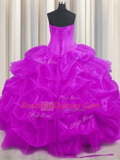Beautiful Purple Lace Up Strapless Beading and Ruffled Layers and Pick Ups Vestidos de Quinceanera Organza Sleeveless