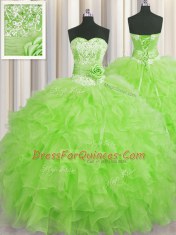 Cheap Handcrafted Flower Sweetheart Sleeveless Lace Up Sweet 16 Dresses Organza