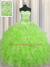 Cheap Handcrafted Flower Sweetheart Sleeveless Lace Up Sweet 16 Dresses Organza