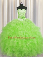 Cheap Handcrafted Flower Sweetheart Sleeveless Lace Up Sweet 16 Dresses Organza