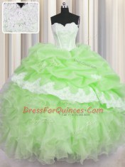 Sweetheart Sleeveless Organza Ball Gown Prom Dress Beading and Ruffles and Pick Ups Lace Up