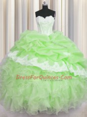 Sweetheart Sleeveless Organza Ball Gown Prom Dress Beading and Ruffles and Pick Ups Lace Up