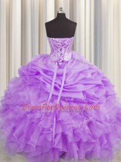 Visible Boning Sleeveless Beading and Ruffles and Pick Ups Lace Up Quinceanera Dresses