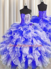 Best Sweetheart Sleeveless Organza Sweet 16 Dresses Beading and Ruffles and Ruching Lace Up