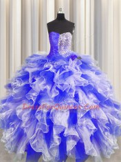 Best Sweetheart Sleeveless Organza Sweet 16 Dresses Beading and Ruffles and Ruching Lace Up