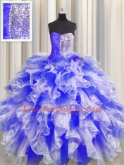 Best Sweetheart Sleeveless Organza Sweet 16 Dresses Beading and Ruffles and Ruching Lace Up
