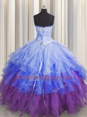 Multi-color Zipper Sweetheart Beading and Ruffles and Ruffled Layers and Sequins Quinceanera Dresses Organza Sleeveless