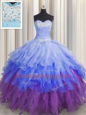 Multi-color Zipper Sweetheart Beading and Ruffles and Ruffled Layers and Sequins Quinceanera Dresses Organza Sleeveless