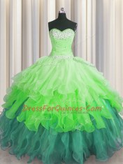 Sequins Ruffled Floor Length Multi-color Vestidos de Quinceanera Sweetheart Sleeveless Lace Up