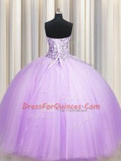 Amazing Sequins Really Puffy Floor Length Ball Gowns Sleeveless Lavender 15 Quinceanera Dress Lace Up