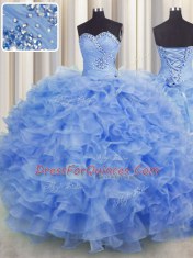 Charming Organza Sleeveless Floor Length 15th Birthday Dress and Beading and Ruffles