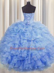 Charming Organza Sleeveless Floor Length 15th Birthday Dress and Beading and Ruffles