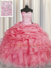 Clearance Sweetheart Sleeveless Lace Up Sweet 16 Dresses Coral Red Organza