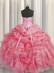 Clearance Sweetheart Sleeveless Lace Up Sweet 16 Dresses Coral Red Organza