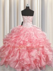 Noble Visible Boning Zipper Up Sweetheart Sleeveless Zipper Ball Gown Prom Dress Baby Pink Organza