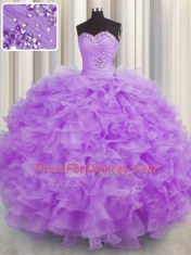 Stunning Ball Gowns Quinceanera Dress Lilac Sweetheart Organza Sleeveless Floor Length Lace Up
