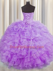 Stunning Ball Gowns Quinceanera Dress Lilac Sweetheart Organza Sleeveless Floor Length Lace Up
