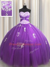 Nice Purple Sleeveless Tulle Lace Up Vestidos de Quinceanera for Military Ball and Sweet 16 and Quinceanera