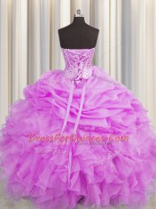 Visible Boning Sleeveless Beading and Ruffles and Pick Ups Lace Up 15 Quinceanera Dress