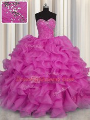 Deluxe Sweetheart Sleeveless Organza Quinceanera Gowns Beading and Ruffles Lace Up