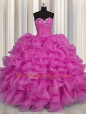 Deluxe Sweetheart Sleeveless Organza Quinceanera Gowns Beading and Ruffles Lace Up