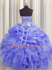 Flirting Visible Boning Purple Sleeveless Beading and Ruffles and Pick Ups Floor Length Sweet 16 Quinceanera Dress