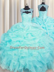 Scoop Sleeveless Lace Up Floor Length Beading and Pick Ups Quinceanera Gowns
