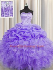 Pick Ups Visible Boning Floor Length Lavender Quinceanera Dress Sweetheart Sleeveless Lace Up