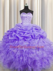 Pick Ups Visible Boning Floor Length Lavender Quinceanera Dress Sweetheart Sleeveless Lace Up