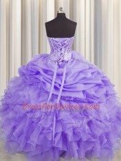 Pick Ups Visible Boning Floor Length Lavender Quinceanera Dress Sweetheart Sleeveless Lace Up