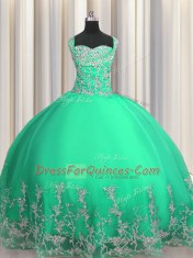 Noble Sweetheart Sleeveless Organza Quinceanera Dress Beading and Appliques Lace Up