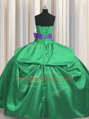 Pick Ups Bowknot Floor Length Green Sweet 16 Quinceanera Dress Strapless Sleeveless Lace Up