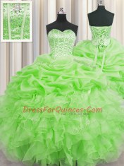 Visible Boning Beading and Ruffles and Pick Ups Quinceanera Dresses Lace Up Sleeveless Floor Length