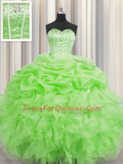 Visible Boning Beading and Ruffles and Pick Ups Quinceanera Dresses Lace Up Sleeveless Floor Length