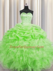 Visible Boning Beading and Ruffles and Pick Ups Quinceanera Dresses Lace Up Sleeveless Floor Length