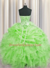 Visible Boning Beading and Ruffles and Pick Ups Quinceanera Dresses Lace Up Sleeveless Floor Length