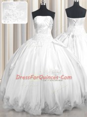 Beading and Appliques Quinceanera Dresses White Lace Up Sleeveless Floor Length