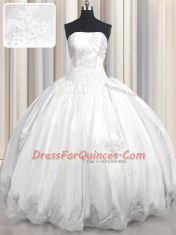Beading and Appliques Quinceanera Dresses White Lace Up Sleeveless Floor Length
