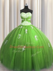 Ball Gowns Vestidos de Quinceanera Green Sweetheart Tulle Sleeveless Floor Length Lace Up