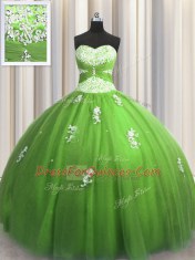 Ball Gowns Vestidos de Quinceanera Green Sweetheart Tulle Sleeveless Floor Length Lace Up
