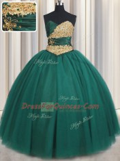 Exceptional Peacock Green Lace Up Sweetheart Beading and Appliques Quinceanera Dress Tulle Sleeveless