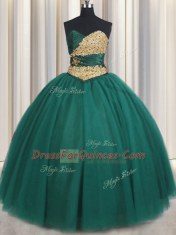 Exceptional Peacock Green Lace Up Sweetheart Beading and Appliques Quinceanera Dress Tulle Sleeveless