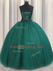 Exceptional Peacock Green Lace Up Sweetheart Beading and Appliques Quinceanera Dress Tulle Sleeveless