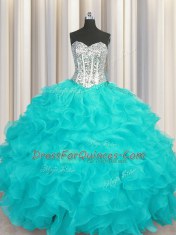 Organza Sleeveless Floor Length Quince Ball Gowns and Beading and Ruffles