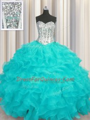 Organza Sleeveless Floor Length Quince Ball Gowns and Beading and Ruffles
