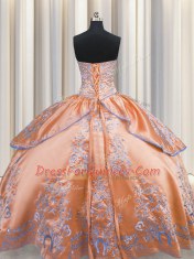 Excellent Sleeveless Floor Length Beading and Embroidery Lace Up Sweet 16 Dress with Orange