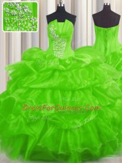 Ball Gowns Beading and Ruffled Layers and Pick Ups Sweet 16 Quinceanera Dress Lace Up Organza Sleeveless Floor Length