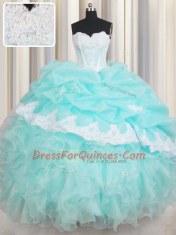 Organza Sleeveless Floor Length Vestidos de Quinceanera and Beading and Appliques and Ruffled Layers