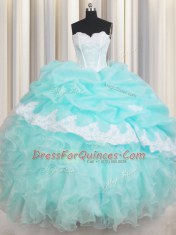 Organza Sleeveless Floor Length Vestidos de Quinceanera and Beading and Appliques and Ruffled Layers